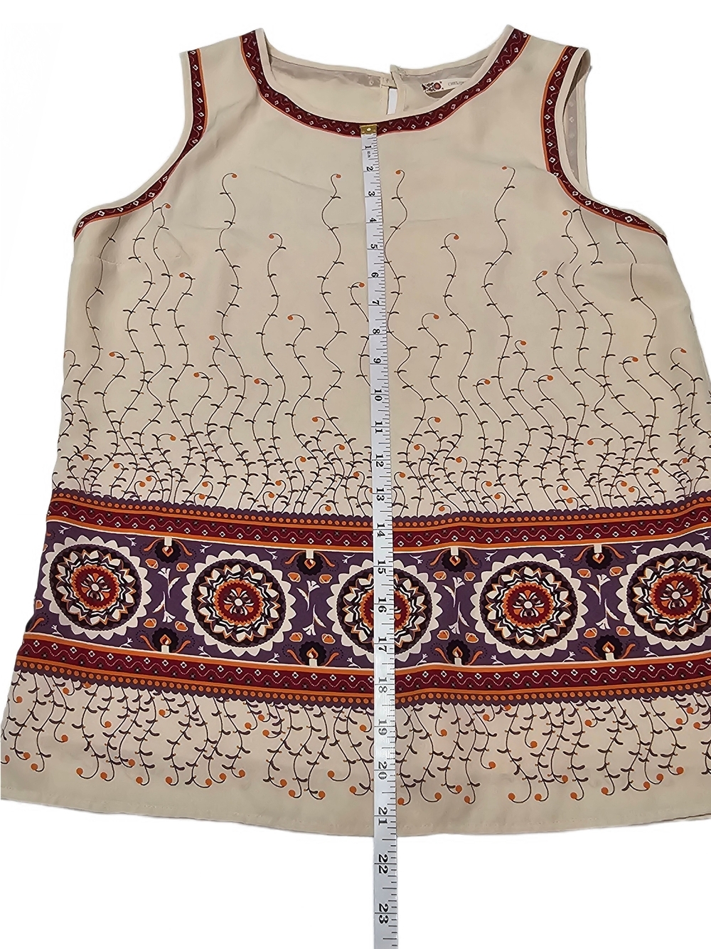 Chelsea & Violet Cream Sleeveless Blouse Tank with Maroon and Orange Accents - Picture 10 of 13